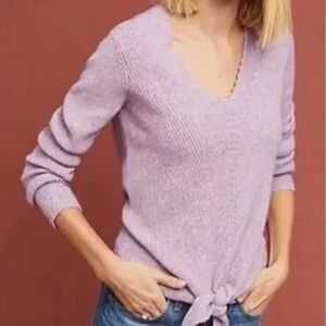 Moth Womens Sweater Small Lilac Anthropologie Knit Tie Front V Neck Pullover